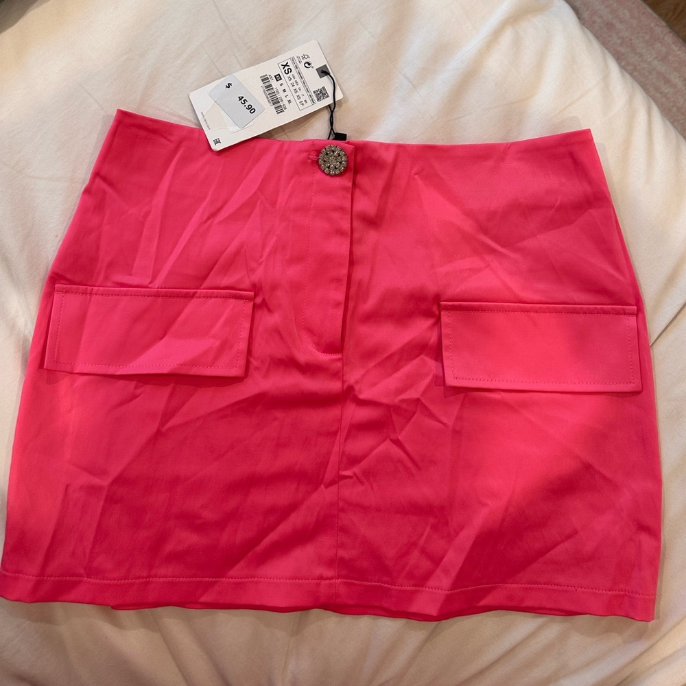 Zara Hot Pink Skirt with Rhinestone Button